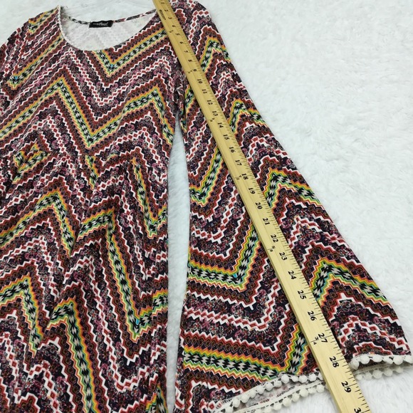 Young At Heart Womens Dress Tunic Chevron Print Bell Sleeve Multicolor Boho XL - Picture 3 of 7